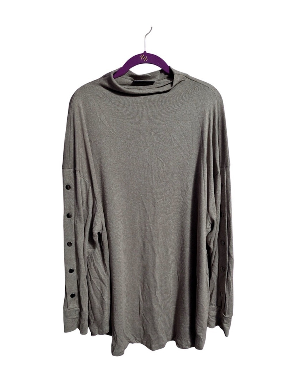 💜 Lane Bryant Heathered Brown Turtle Neck Long Studded Sleeve Sweater 22 24 3X
